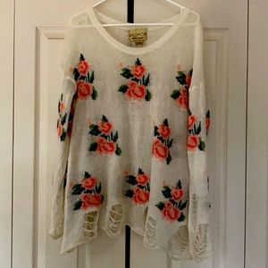 Wildfox White Label Distressed Lightweight Sweater